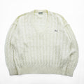 LACOSTE Made in Spain Cable Knit V-Neck Acrylic Sweater White Size G
