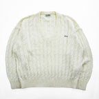 LACOSTE Made in Spain Cable Knit V-Neck Acrylic Sweater White Size G