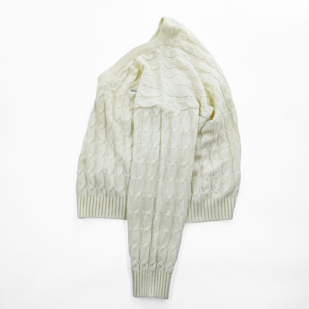 LACOSTE Made in Spain Cable Knit V-Neck Acrylic Sweater White Size G