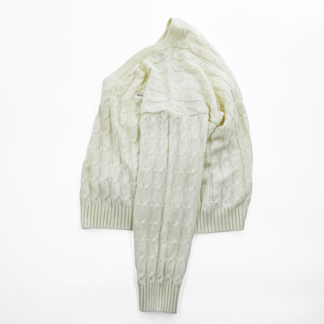 LACOSTE Made in Spain Cable Knit V-Neck Acrylic Sweater White Size G