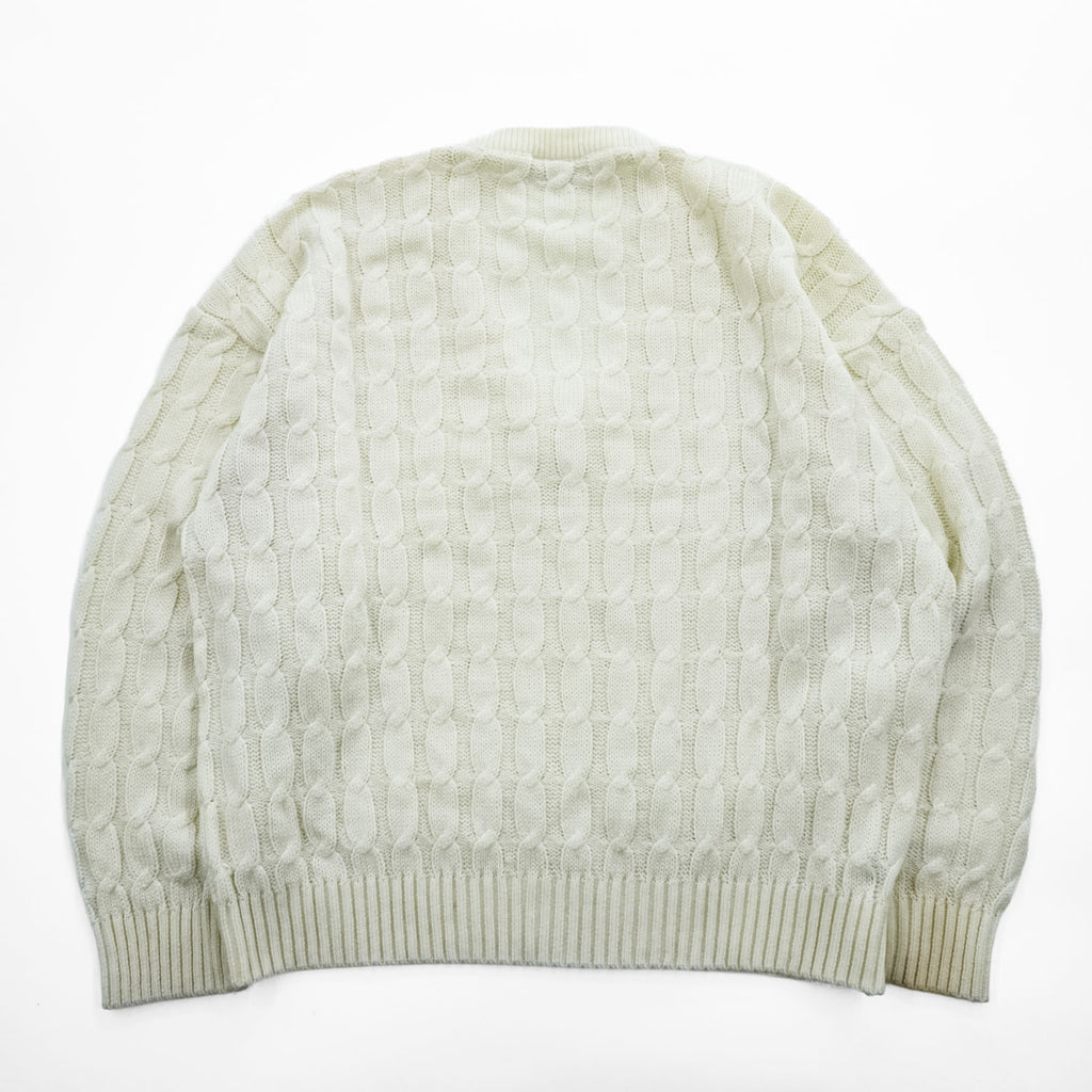 LACOSTE Made in Spain Cable Knit V-Neck Acrylic Sweater White Size G