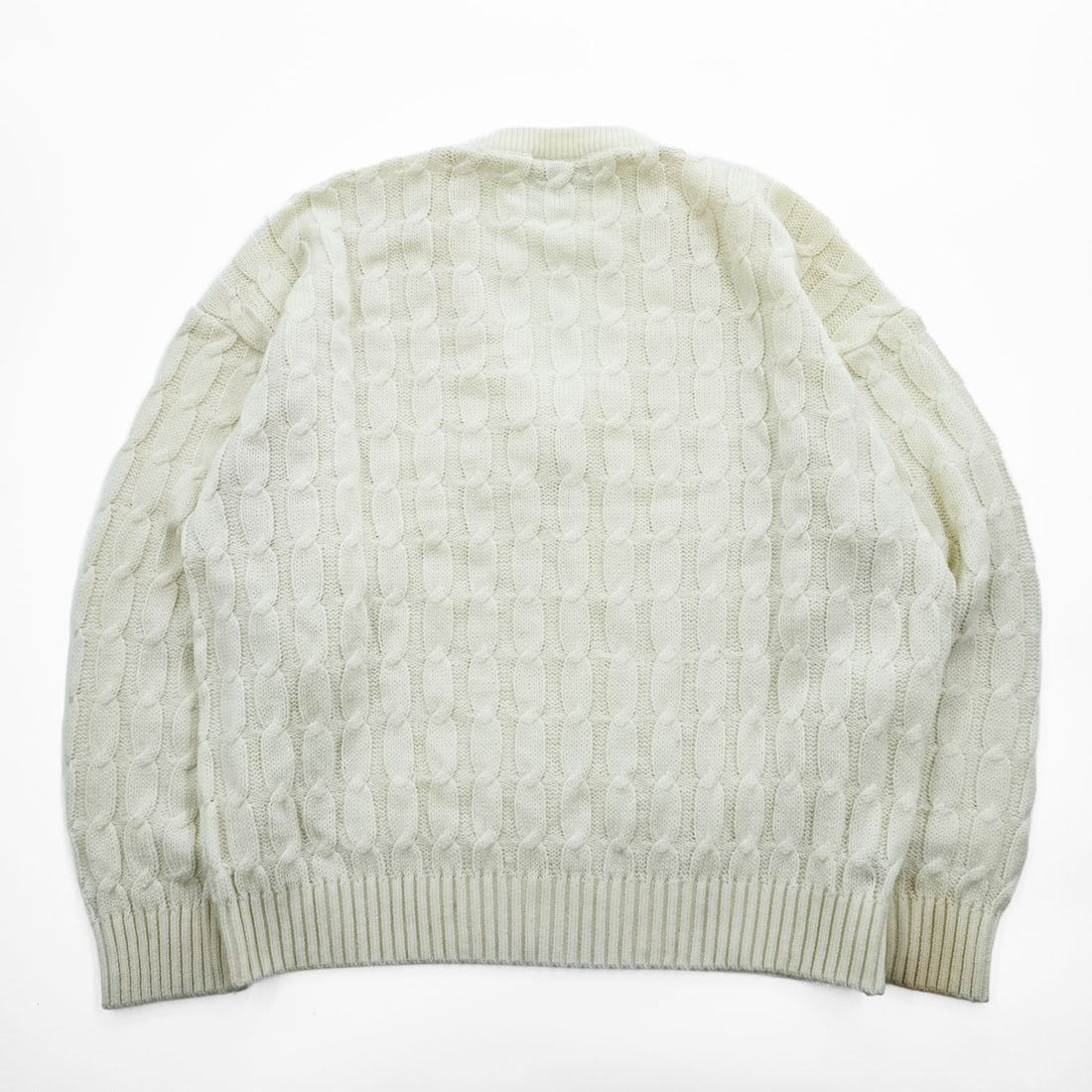 LACOSTE Made in Spain Cable Knit V-Neck Acrylic Sweater White Size G