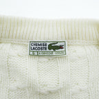 LACOSTE Made in Spain Cable Knit V-Neck Acrylic Sweater White Size G