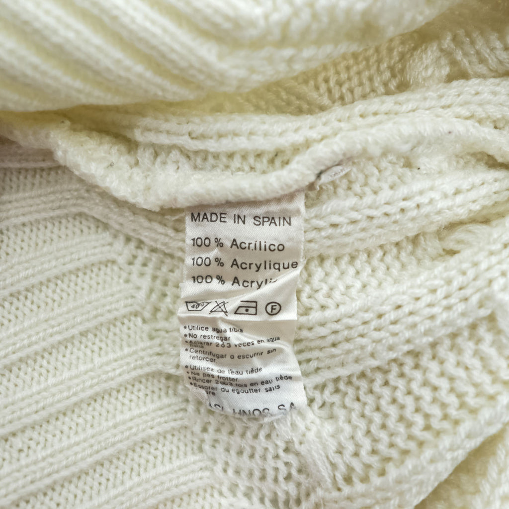 LACOSTE Made in Spain Cable Knit V-Neck Acrylic Sweater White Size G