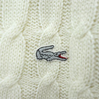 LACOSTE Made in Spain Cable Knit V-Neck Acrylic Sweater White Size G