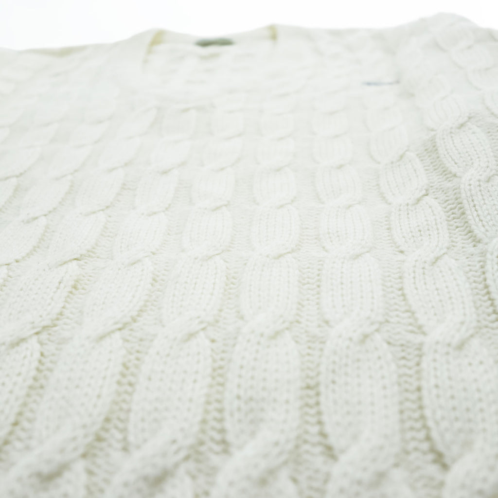 LACOSTE Made in Spain Cable Knit V-Neck Acrylic Sweater White Size G