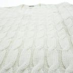 LACOSTE Made in Spain Cable Knit V-Neck Acrylic Sweater White Size G