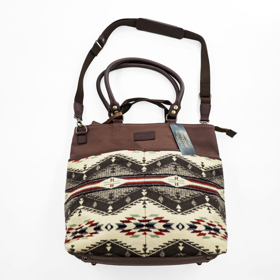 PENDLETON トートバッグ 2WAY ショルダーバッグ ネイティブ柄 ウール レザー ブラウン 日本製 未使用品