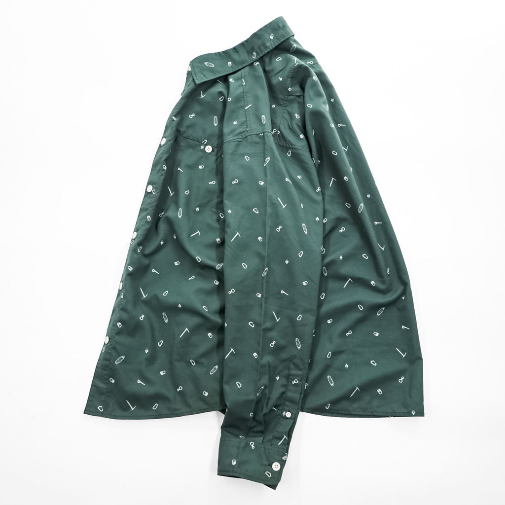 mont-bell All-Over Print Long Sleeve Shirt L Green Polyester Style 1114284 Made in India WIC Light Print Long Sleeve Shirt Men's