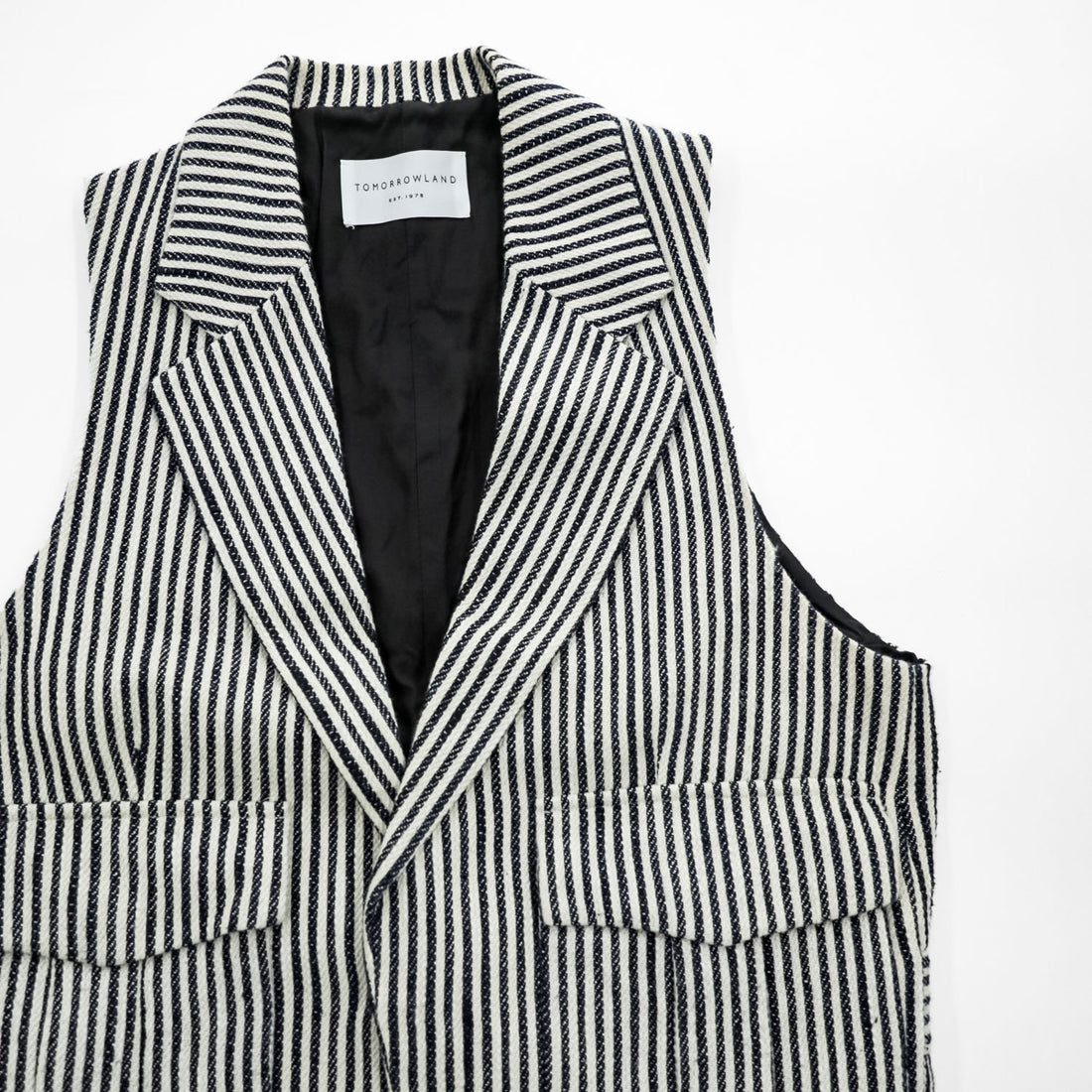 TOMORROWLAND Striped Tailored Vest Gilet Cotton Paper Blend Size M Japan