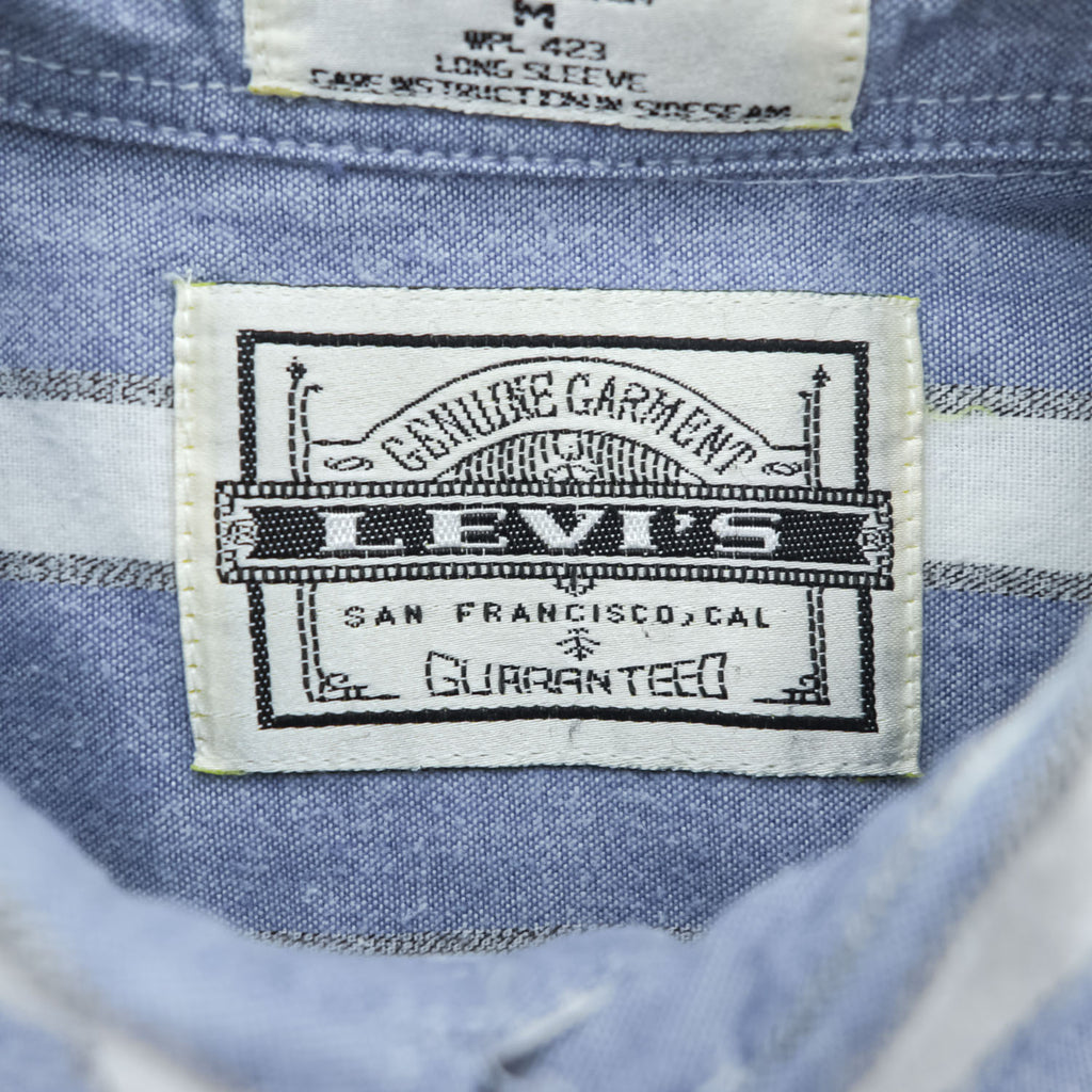 Levi's 90年代 ヴィンテージ 長袖シャツ M ブルー ホワイト ストライプ ダブルポケット 65115-5233 ポルトガル製