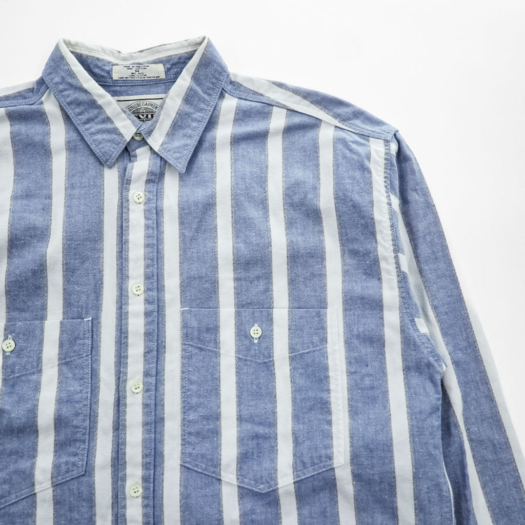 Levi's 90年代 ヴィンテージ 長袖シャツ M ブルー ホワイト ストライプ ダブルポケット 65115-5233 ポルトガル製