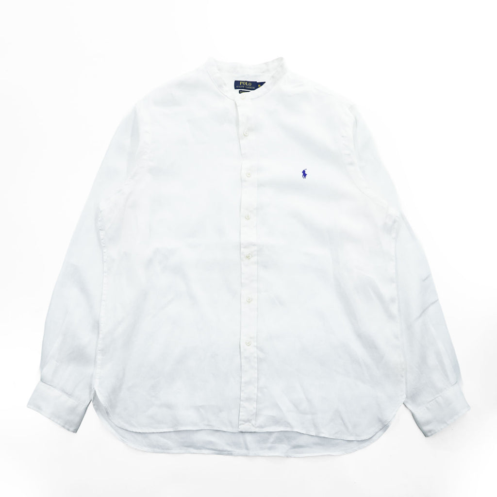 Polo Ralph Lauren リネン100% バンドカラー 長袖シャツ XL ホワイト 麻 OCEAN WASH LINEN