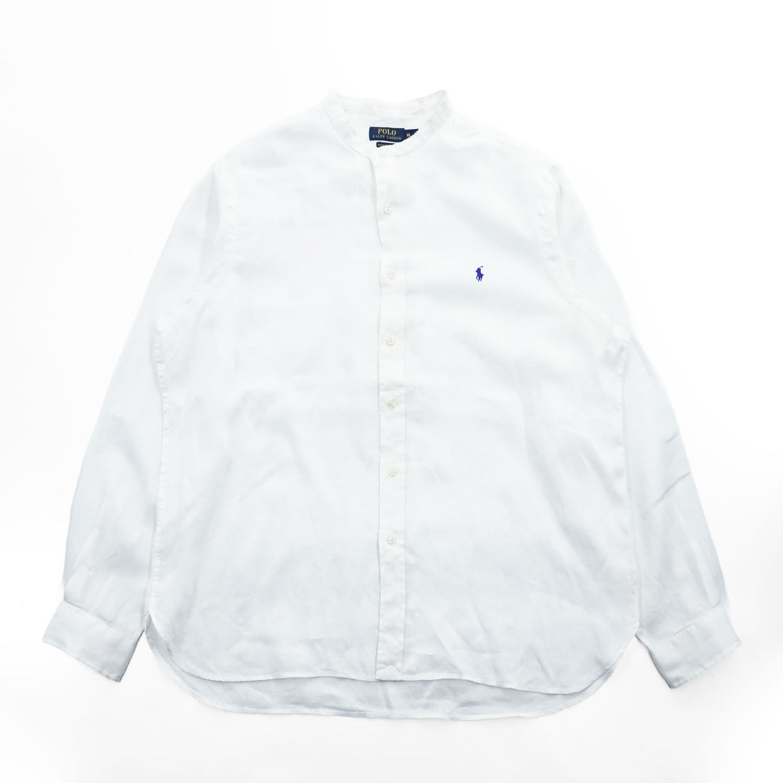 Polo Ralph Lauren リネン100% バンドカラー 長袖シャツ XL ホワイト 麻 OCEAN WASH LINEN