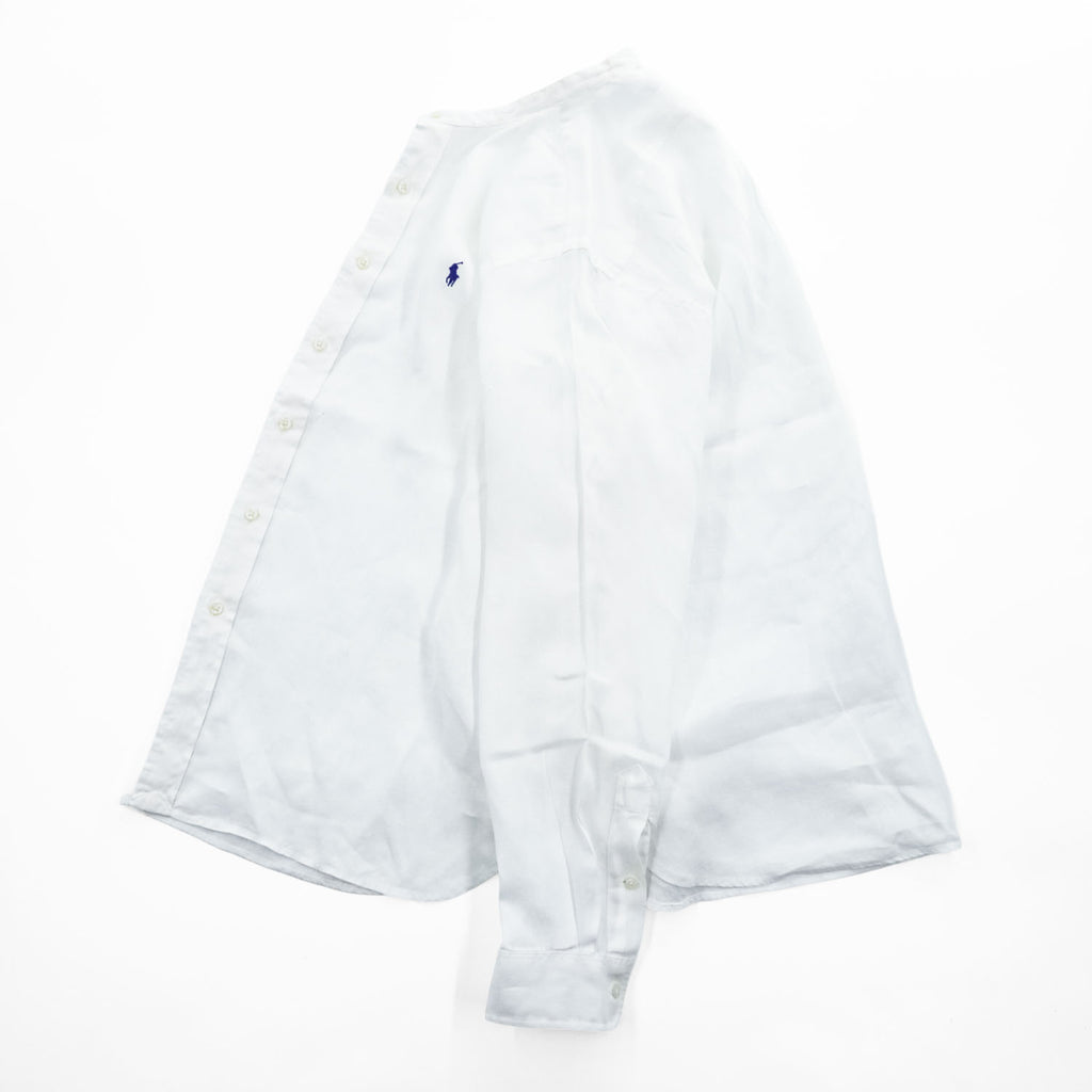 Polo Ralph Lauren リネン100% バンドカラー 長袖シャツ XL ホワイト 麻 OCEAN WASH LINEN