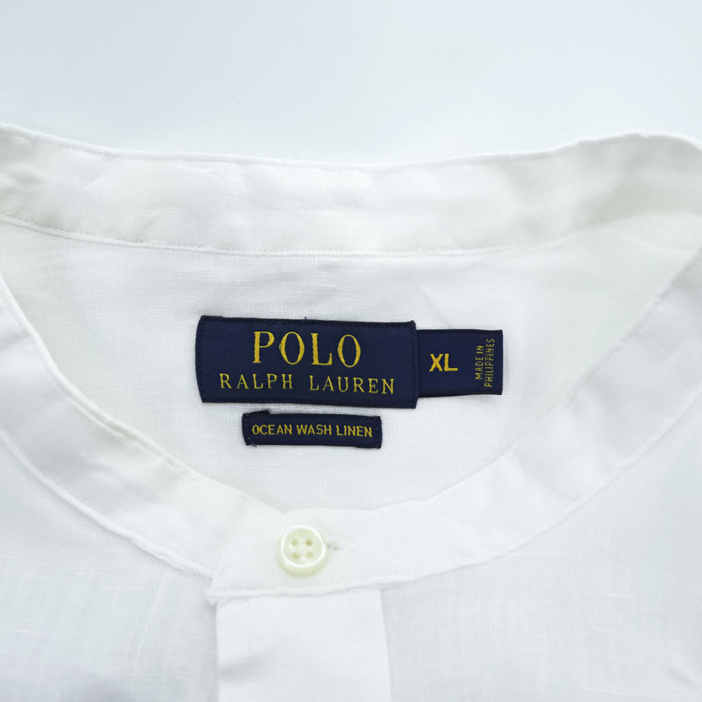 Polo Ralph Lauren リネン100% バンドカラー 長袖シャツ XL ホワイト 麻 OCEAN WASH LINEN