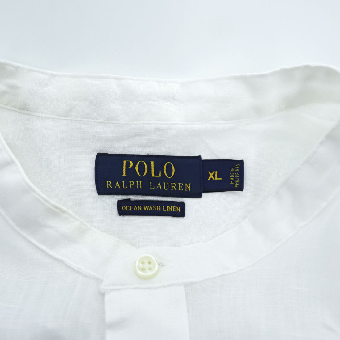 Polo Ralph Lauren リネン100% バンドカラー 長袖シャツ XL ホワイト 麻 OCEAN WASH LINEN