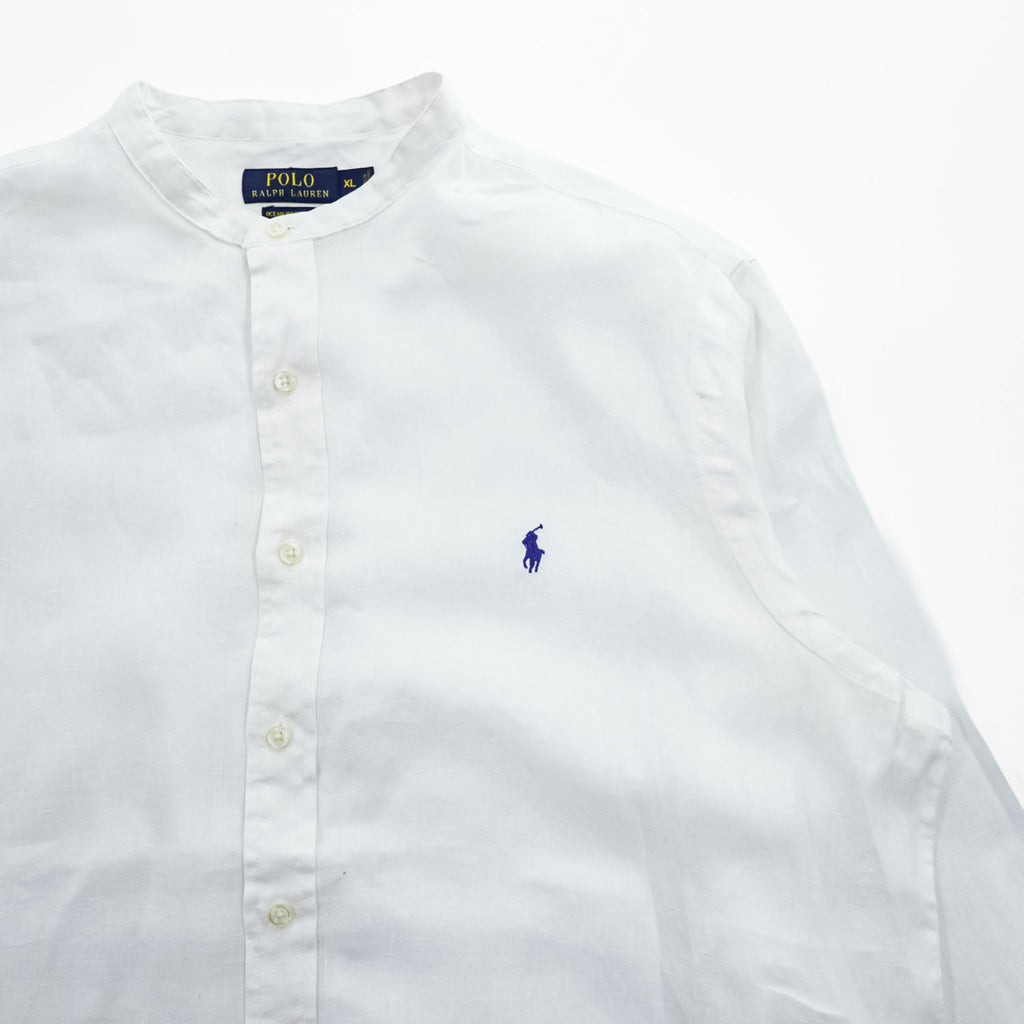 Polo Ralph Lauren リネン100% バンドカラー 長袖シャツ XL ホワイト 麻 OCEAN WASH LINEN