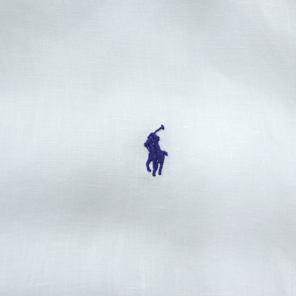 Polo Ralph Lauren リネン100% バンドカラー 長袖シャツ XL ホワイト 麻 OCEAN WASH LINEN