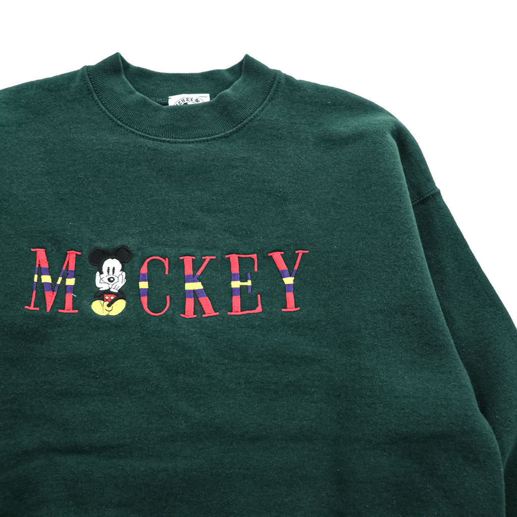 90年代 USA製 DISNEY MICKEY & Co. ヴィンテージ スウェット トレーナー L グリーン 裏起毛 ミッキーマウス 刺繍