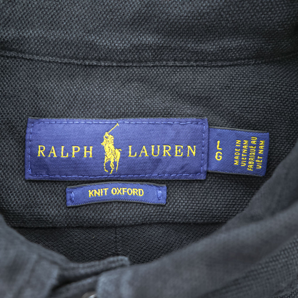 Ralph Lauren ニットオックスフォード 長袖シャツ  L ブラック ポニー刺繍 KNIT OXFORD ボタンダウン