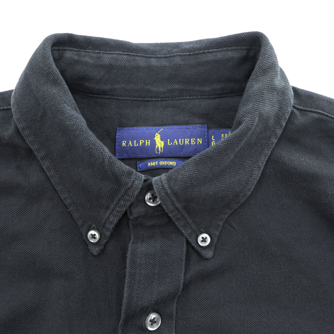 Ralph Lauren ニットオックスフォード 長袖シャツ  L ブラック ポニー刺繍 KNIT OXFORD ボタンダウン