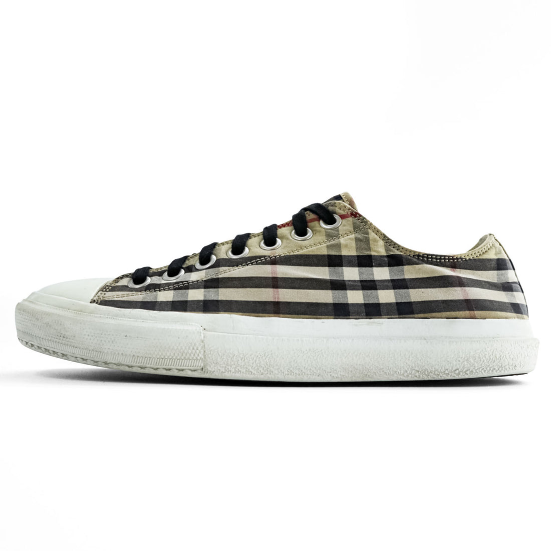 BURBERRY Check Canvas Low-Top Sneakers Beige Size 42 Made in China