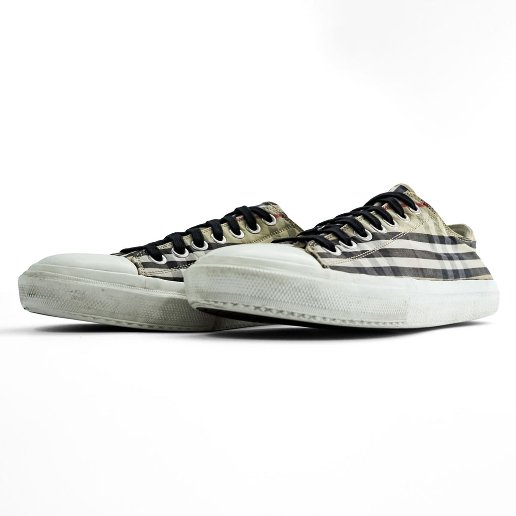 BURBERRY Check Canvas Low-Top Sneakers Beige Size 42 Made in China