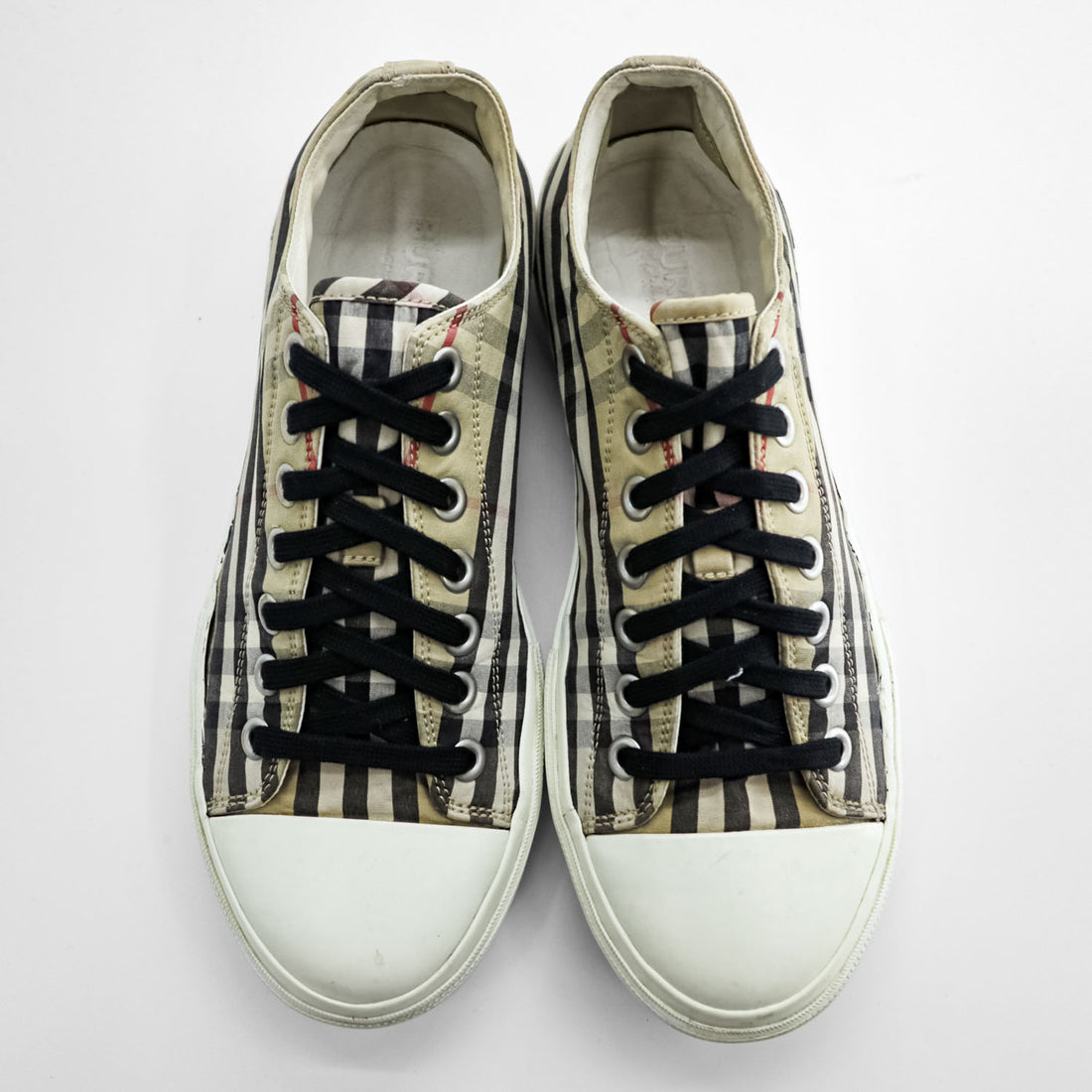 BURBERRY Check Canvas Low-Top Sneakers Beige Size 42 Made in China
