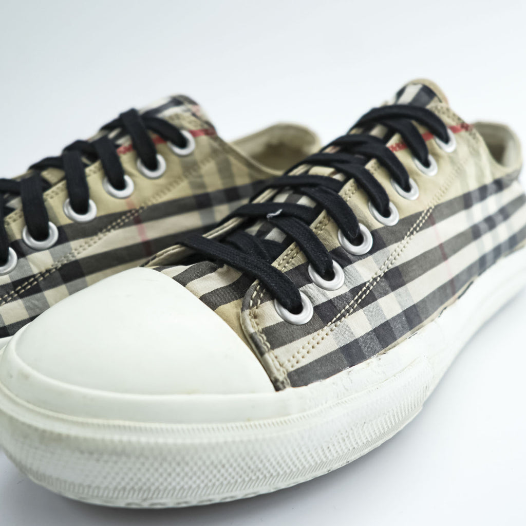 BURBERRY Check Canvas Low-Top Sneakers Beige Size 42 Made in China