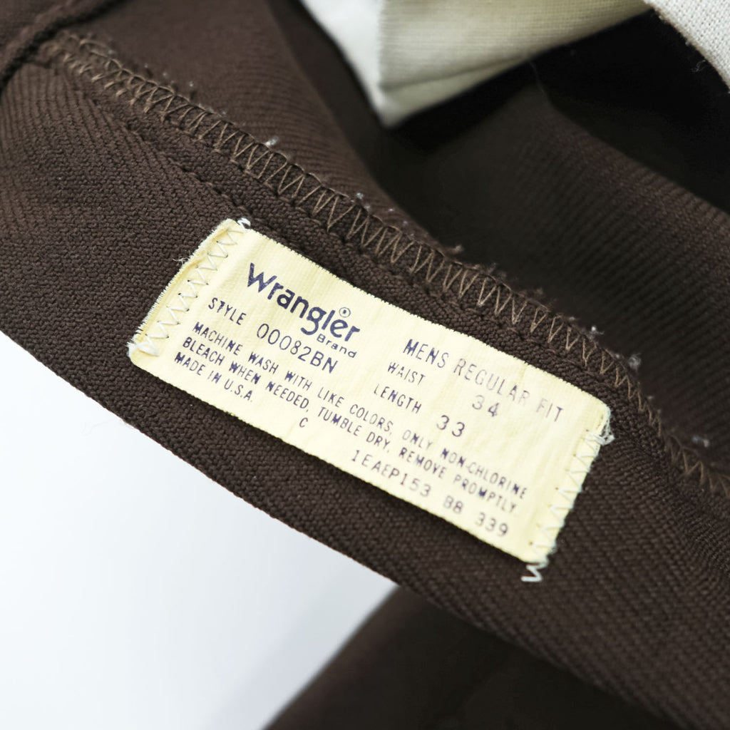 70s Wrangler Wrancher 00082BN Made in USA Brown Bootcut Pants W34 L33