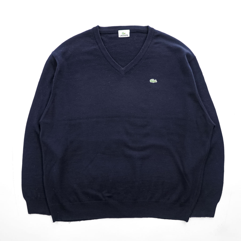 LACOSTE 90年代 ヴィンテージ Vネックニット セーター XL ネイビー ワニロゴ