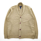 FRED PERRY エルボーパッチ ショールカラー ニット カーディガン L ベージュ ブラウン