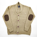FRED PERRY エルボーパッチ ショールカラー ニット カーディガン L ベージュ ブラウン