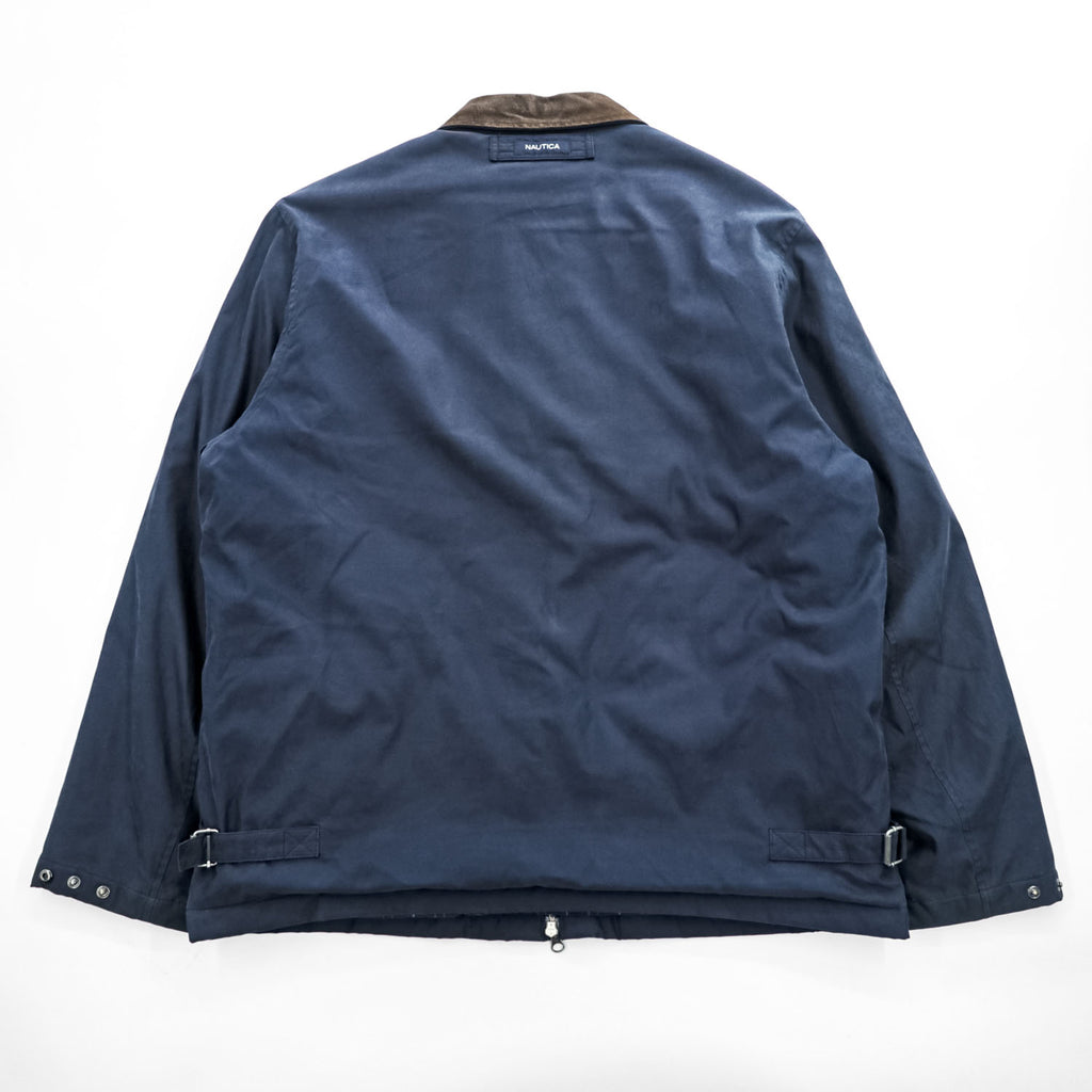 NAUTICA レザー襟 スウィングトップ ハリントンジャケット L ネイビー 中綿 チェック裏地