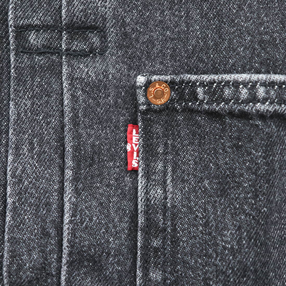 Levi's 大戦モデル 1st タイプ ビッグE デニム トラッカージャケット Gジャン S ブラック TYPE 1 短丈 ビッグサイズ シンチバック ダブルプリーツ PREMIUM A3174-0000