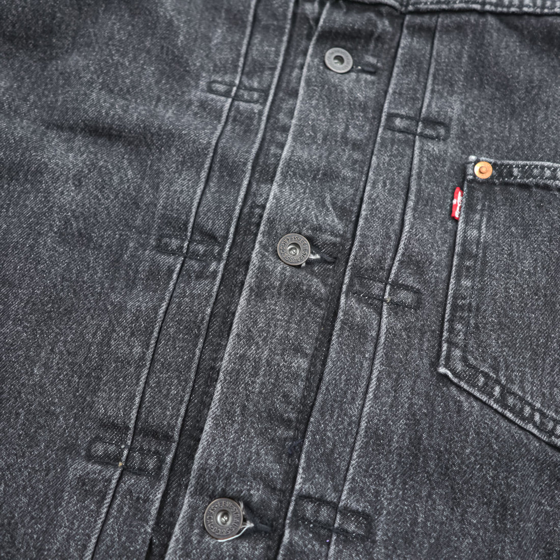 Levi's 大戦モデル 1st タイプ ビッグE デニム トラッカージャケット Gジャン S ブラック TYPE 1 短丈 ビッグサイズ シンチバック ダブルプリーツ PREMIUM A3174-0000