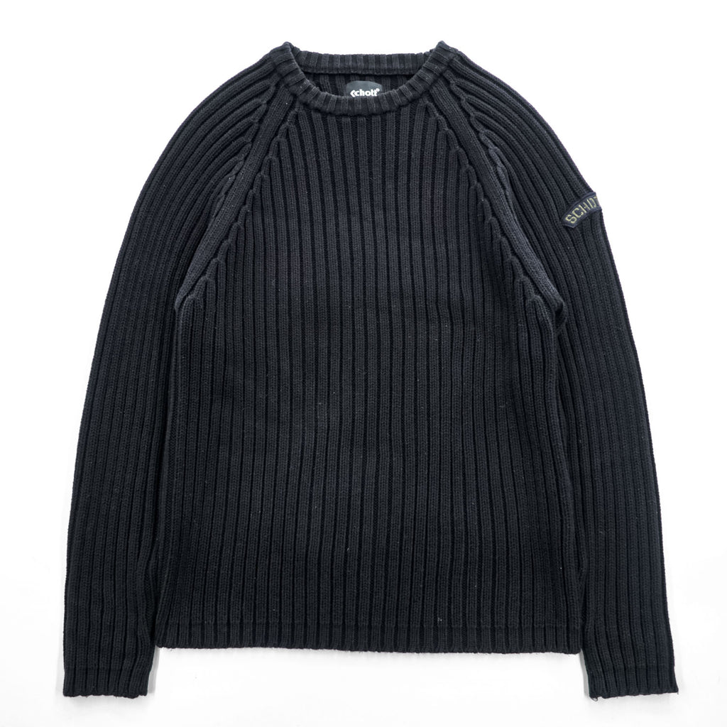 Schott NYC コットン リブニット ラグラン セーター M ブラック GANGSTAR 3
