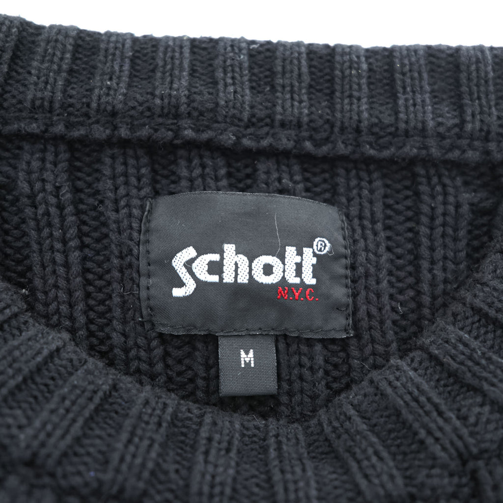 Schott NYC コットン リブニット ラグラン セーター M ブラック GANGSTAR 3