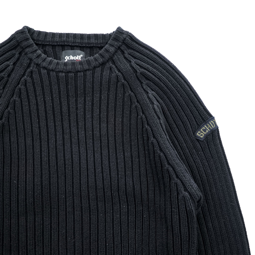 Schott NYC コットン リブニット ラグラン セーター M ブラック GANGSTAR 3