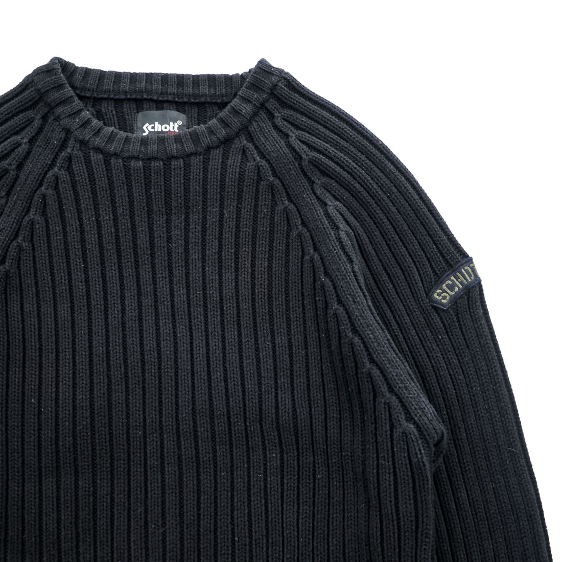 Schott NYC コットン リブニット ラグラン セーター M ブラック GANGSTAR 3