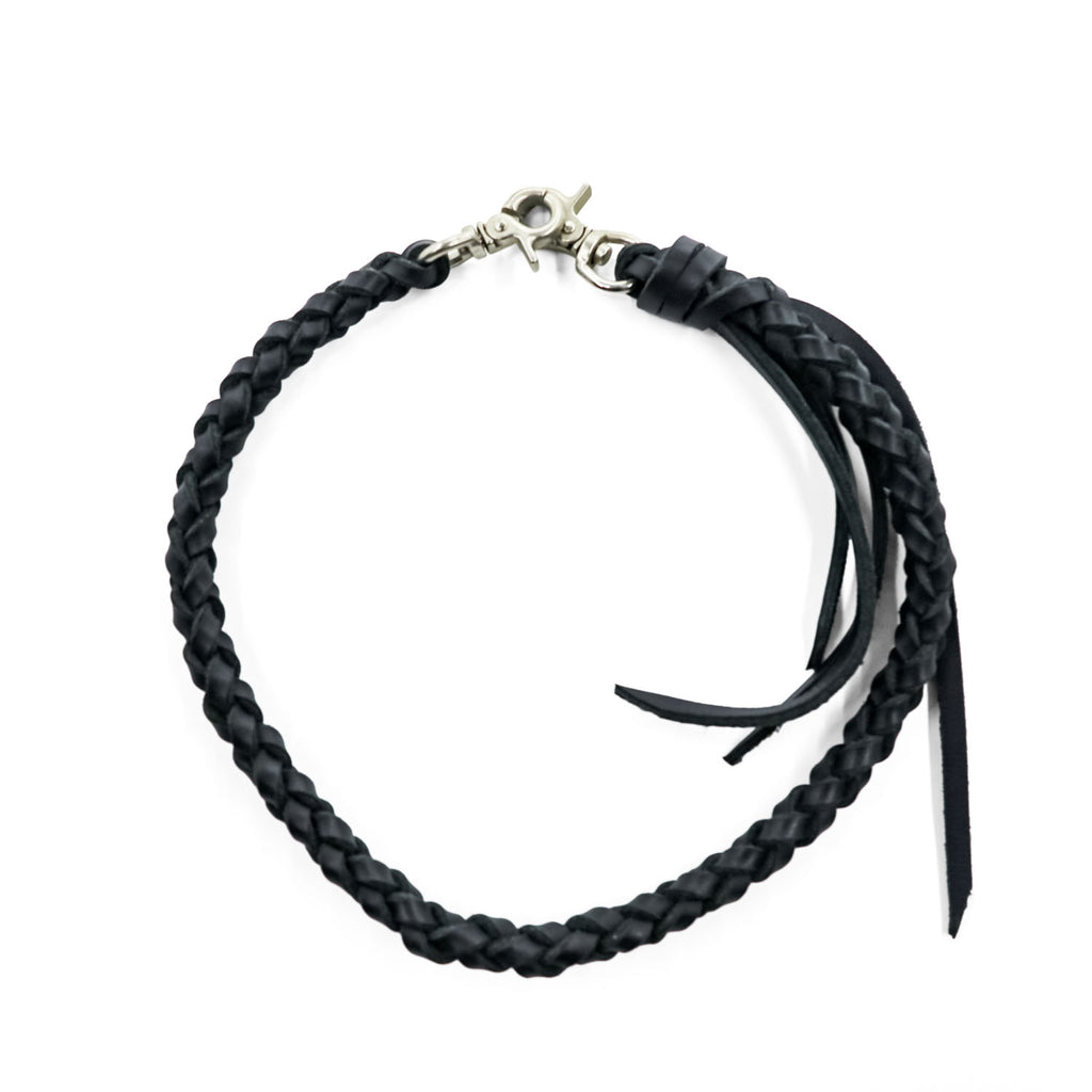 Braided Leather Wallet Chain ブラック ウォレットチェーン 編み込み フリンジ レザー ダブルクリップ