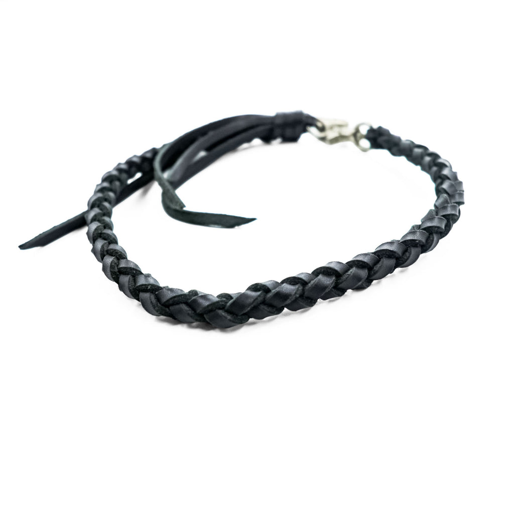 Braided Leather Wallet Chain ブラック ウォレットチェーン 編み込み フリンジ レザー ダブルクリップ