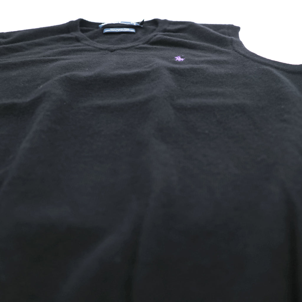 Polo Ralph Lauren 90年代 ヴィンテージ Vネック ニットベスト M ブラック ポニー刺繍 MERINO WOOL