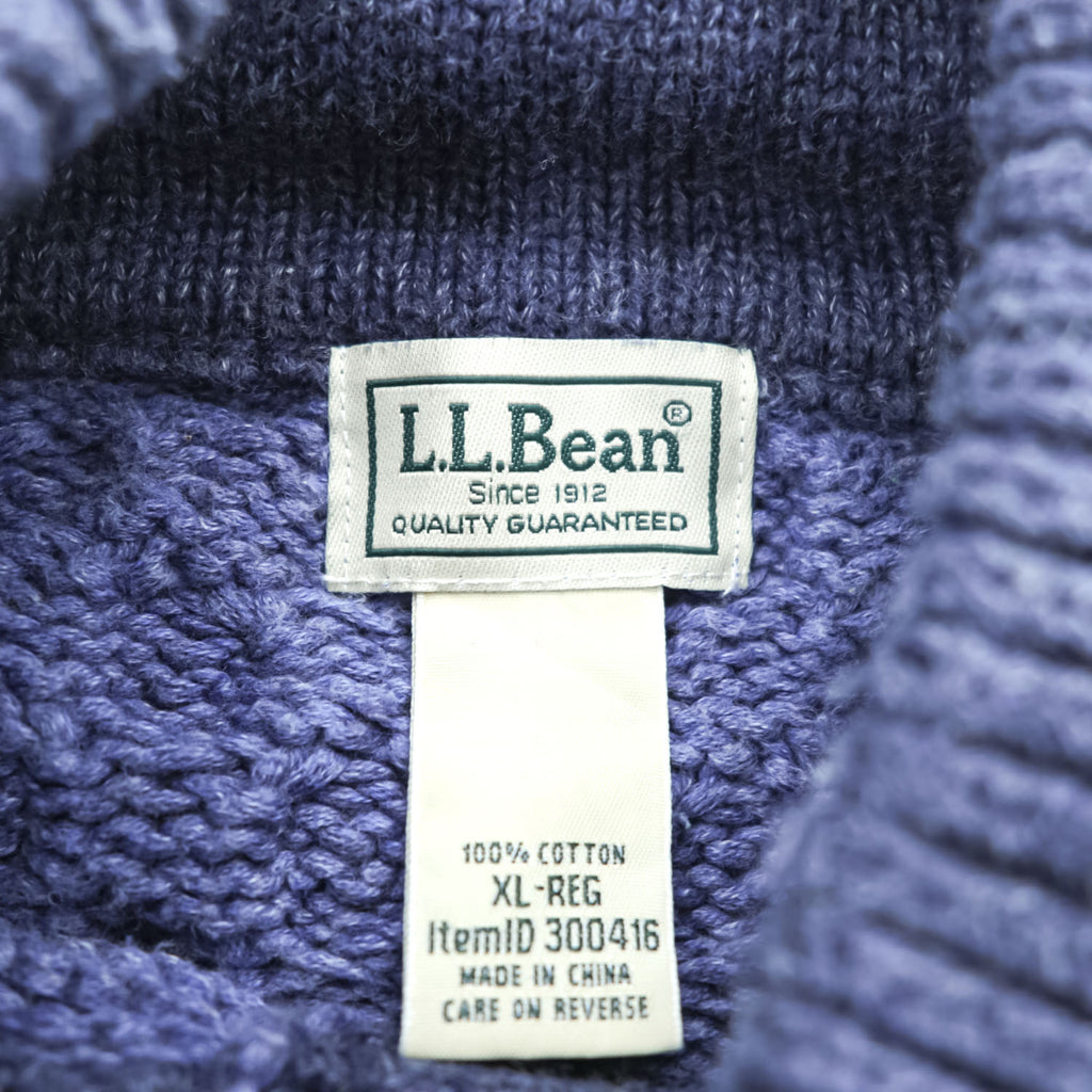 L.L.Bean ケーブル編み ニット セーター XL ブルー ネイビー ビッグサイズ ボーダー モックネック ハーフボタン くるみボタン