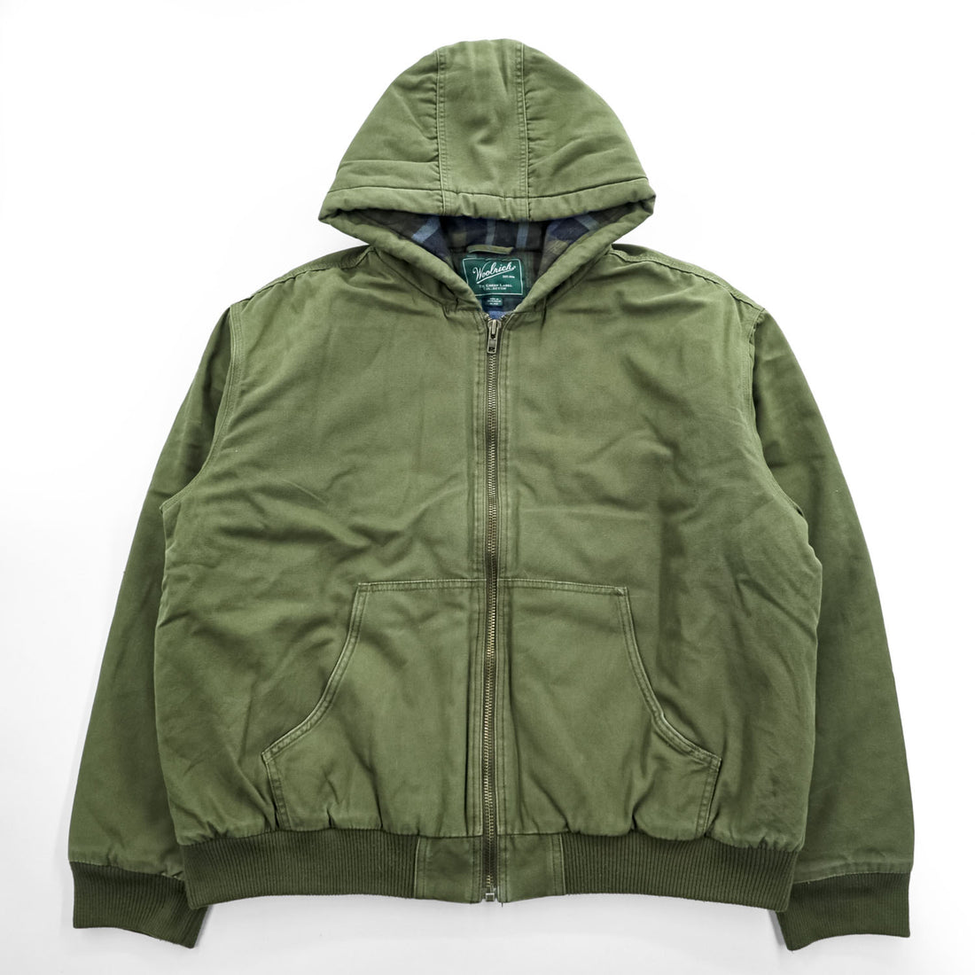 Woolrich ダック地 フーデッド ワークジャケット XL キャンバス 中綿 パーカー 裏地チェック GREEN LABEL 1716855