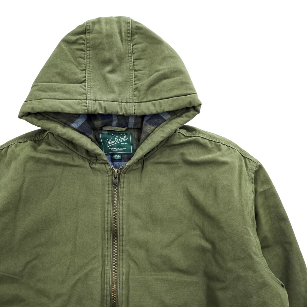 Woolrich ダック地 フーデッド ワークジャケット XL キャンバス 中綿 パーカー 裏地チェック GREEN LABEL 1716855