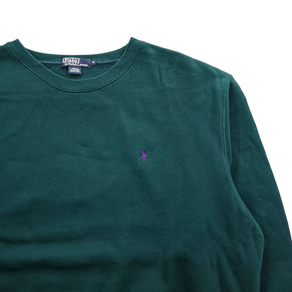 Polo Ralph Lauren 90年代 クルーネック スウェット トレーナー XL ダークグリーン コットン 裏起毛 ポニー刺繍 ビッグサイズ