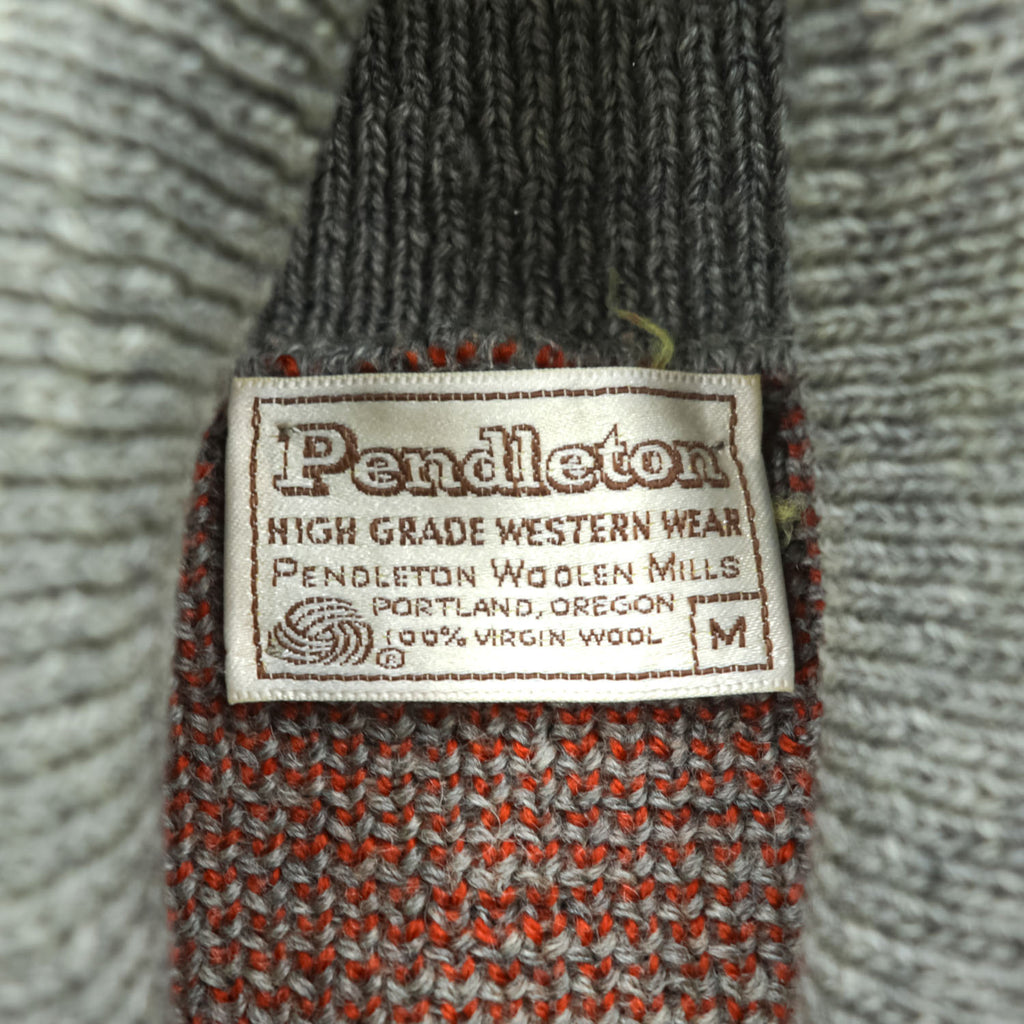 PENDLETON 70年代 ヴィンテージ ショールカラー ニットカーディガン M グレー 白タグ ネイティブ柄
