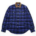 Polo Ralph Lauren ウールチェック シャツジャケット M ブルー ブラック 襟コーデュロイ チンストラップ